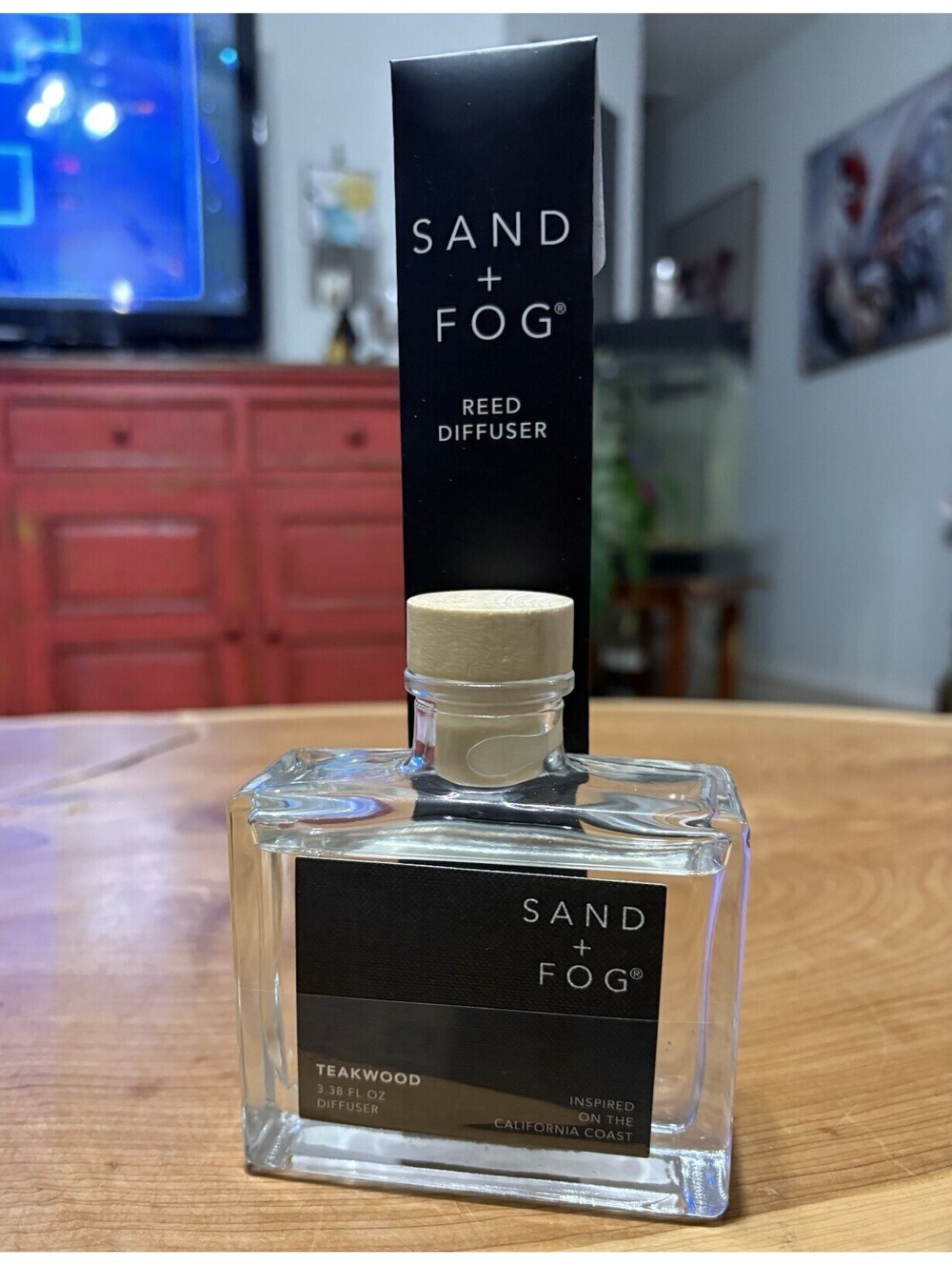 SAND + FOG Mahogany & Teakwood Reed Diffuser Wood Cap 3.38 oz 100 mL. NEW